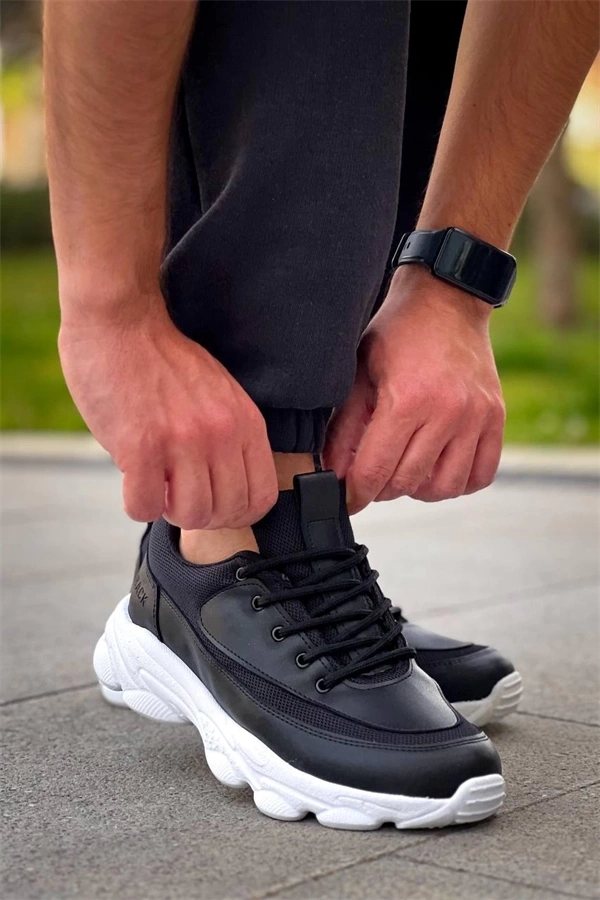 Kb-707  Kuback Siyah Cilt Yüksek Taban Bağcıklı Günlük Erkek Ayakkabı