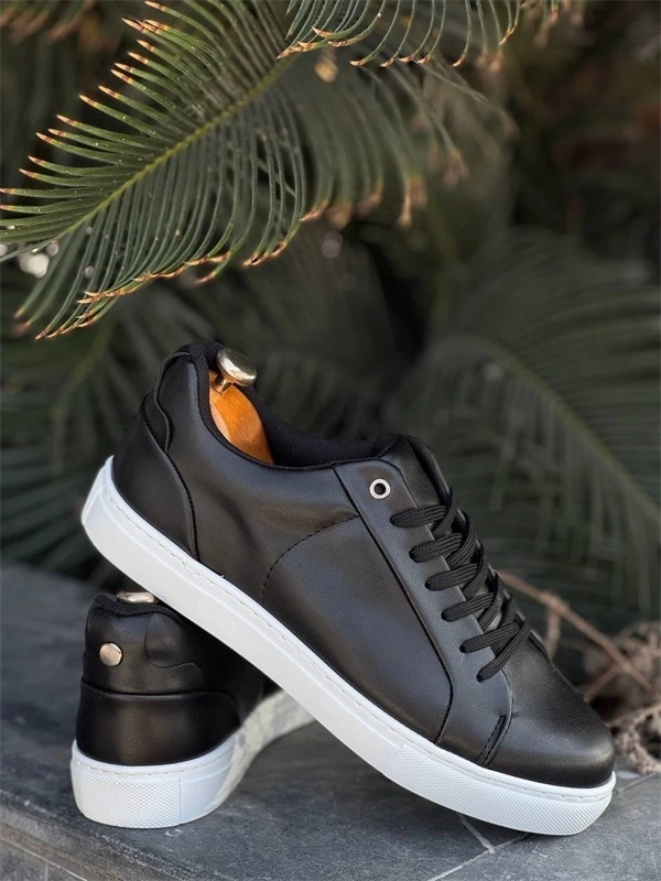 Kb-Bx1  Kuback Siyah Cilt Yüksek Beyaz Taban Günlük Erkek Ayakkabı