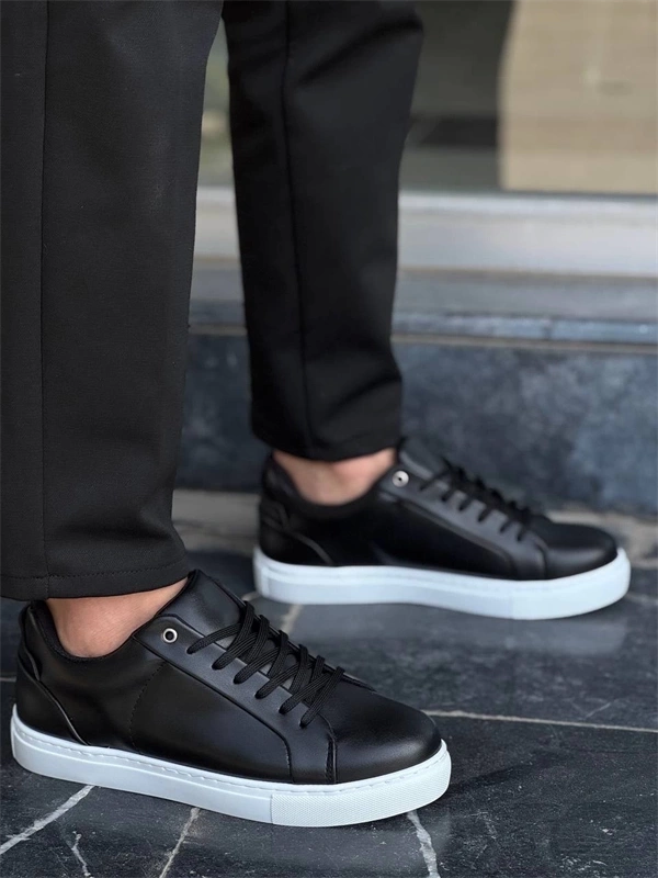 Kb-Bx1  Kuback Siyah Cilt Yüksek Beyaz Taban Günlük Erkek Ayakkabı