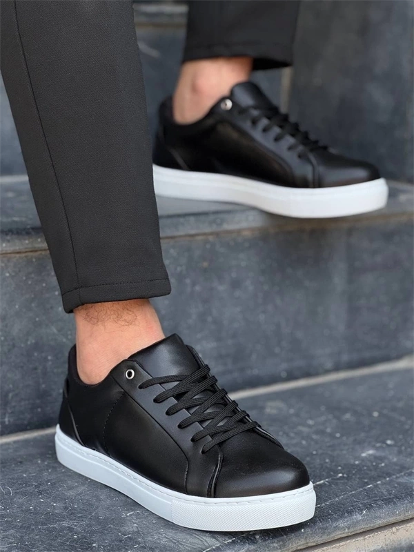 Kb-Bx1  Kuback Siyah Cilt Yüksek Beyaz Taban Günlük Erkek Ayakkabı