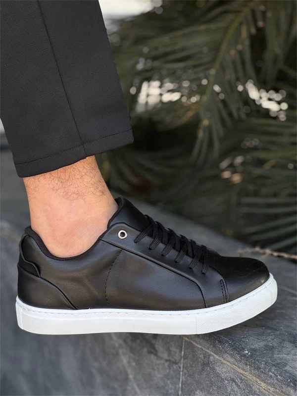 Kb-Bx1  Kuback Siyah Cilt Yüksek Beyaz Taban Günlük Erkek Ayakkabı