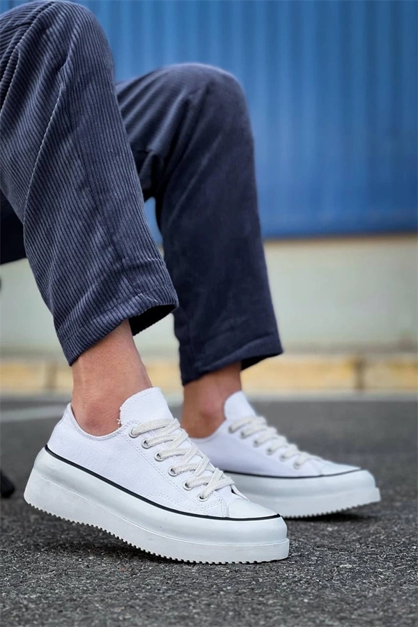 Kb-Cx-3 Kuback Kısa Beyaz Keten Beyaz Yüksek Taban Spor Ayakkabı