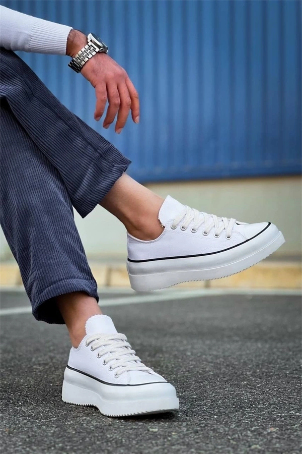 Kb-Cx-3 Kuback Kısa Beyaz Keten Beyaz Yüksek Taban Spor Ayakkabı