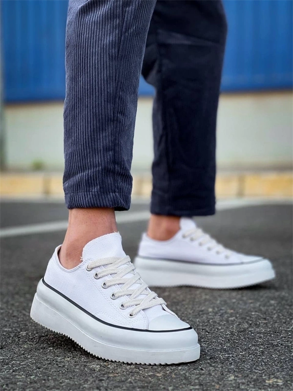 Kb-Cx-3 Kuback Kısa Beyaz Keten Beyaz Yüksek Taban Spor Ayakkabı