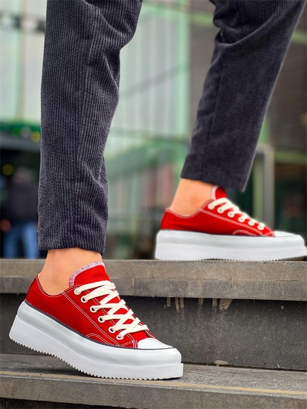 KB-CX-3 Kuback Kısa Bordo Keten Beyaz Yüksek Taban Spor Ayakkabı