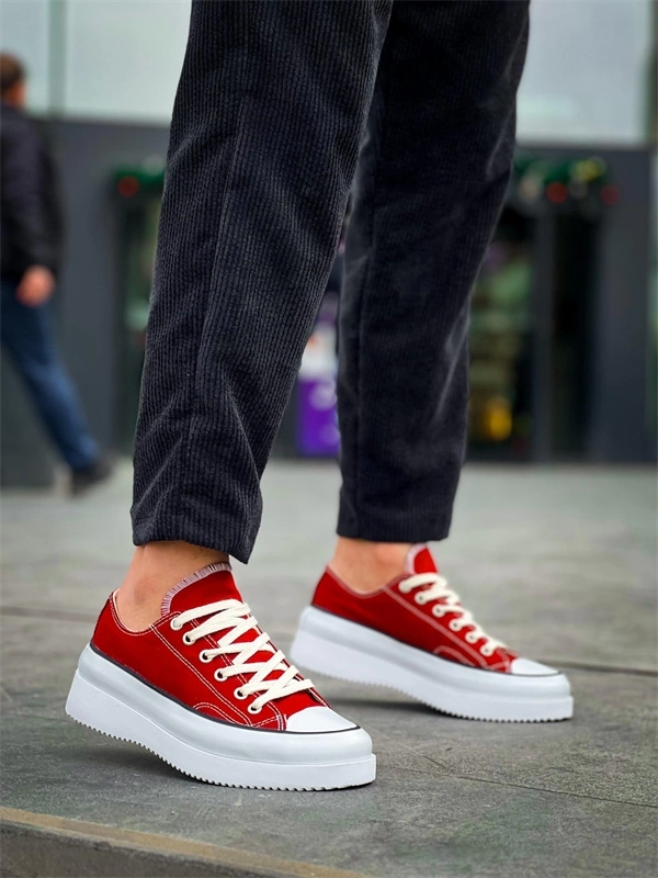 KB-CX-3 Kuback Kısa Bordo Keten Beyaz Yüksek Taban Spor Ayakkabı