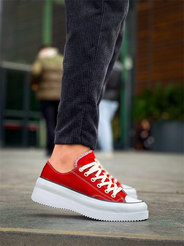 KB-CX-3 Kuback Kısa Bordo Keten Beyaz Yüksek Taban Spor Ayakkabı