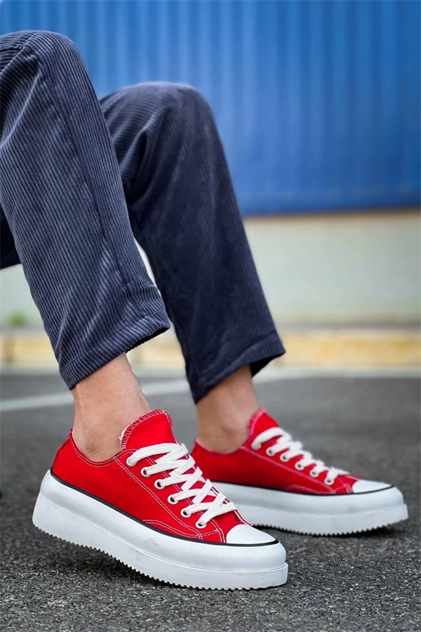 Kb-Cx-3 Kuback Kısa Kırmızı Keten Beyaz Yüksek Taban Spor Ayakkabı