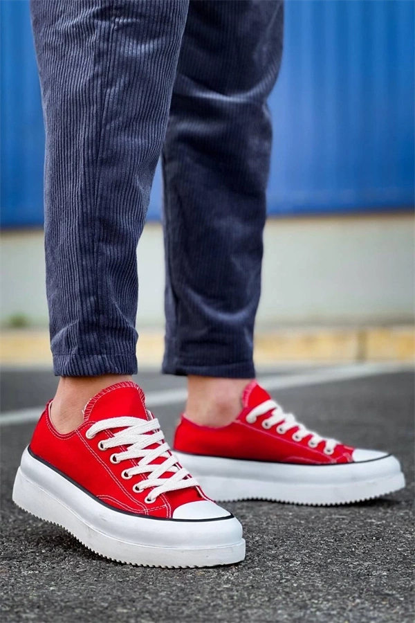 Kb-Cx-3 Kuback Kısa Kırmızı Keten Beyaz Yüksek Taban Spor Ayakkabı