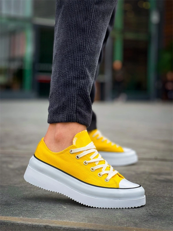 KB-CX-3 Kuback Kısa Sarı Keten Beyaz Yüksek Taban Spor Ayakkabı