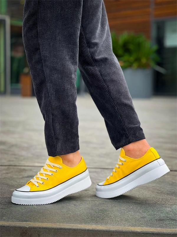 KB-CX-3 Kuback Kısa Sarı Keten Beyaz Yüksek Taban Spor Ayakkabı