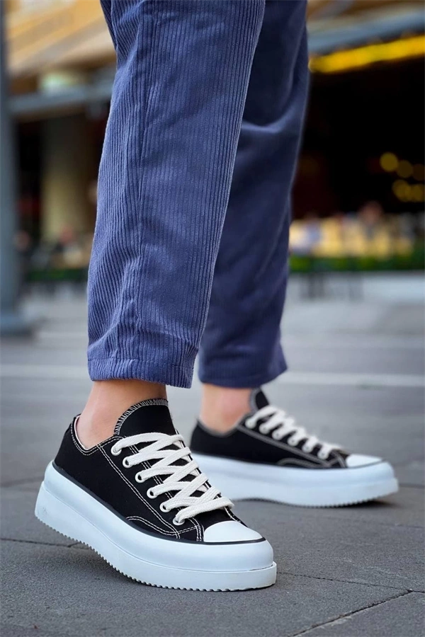 Kb-Cx-3 Kuback Kısa Siyah Keten Beyaz Yüksek Taban Spor Ayakkabı