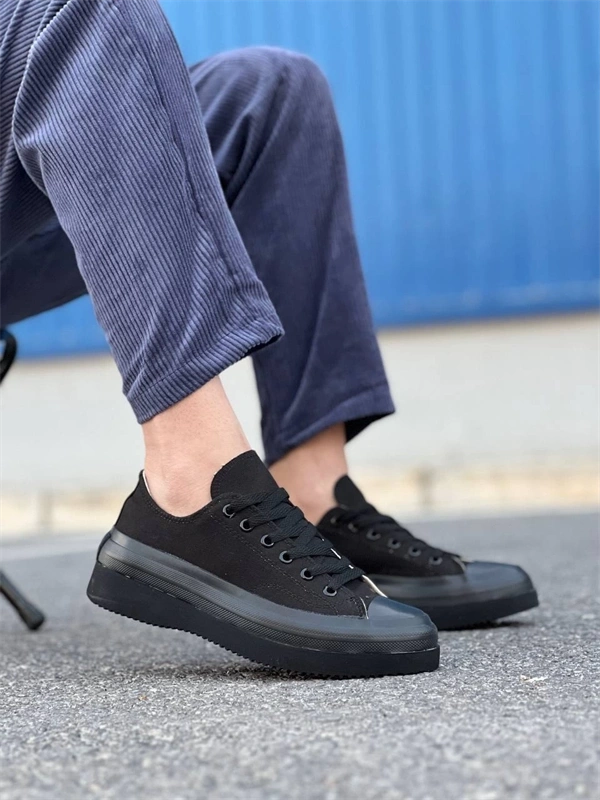 Kb-Cx-3 Kuback Kısa Siyah Keten Siyah Yüksek Taban Spor Ayakkabı