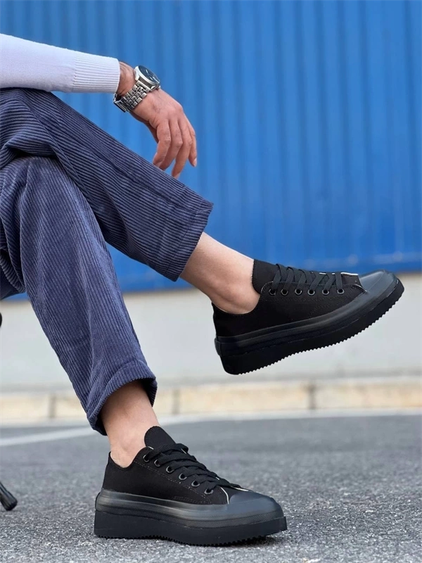 Kb-Cx-3 Kuback Kısa Siyah Keten Siyah Yüksek Taban Spor Ayakkabı