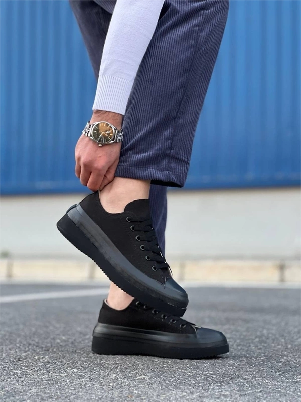 Kb-Cx-3 Kuback Kısa Siyah Keten Siyah Yüksek Taban Spor Ayakkabı