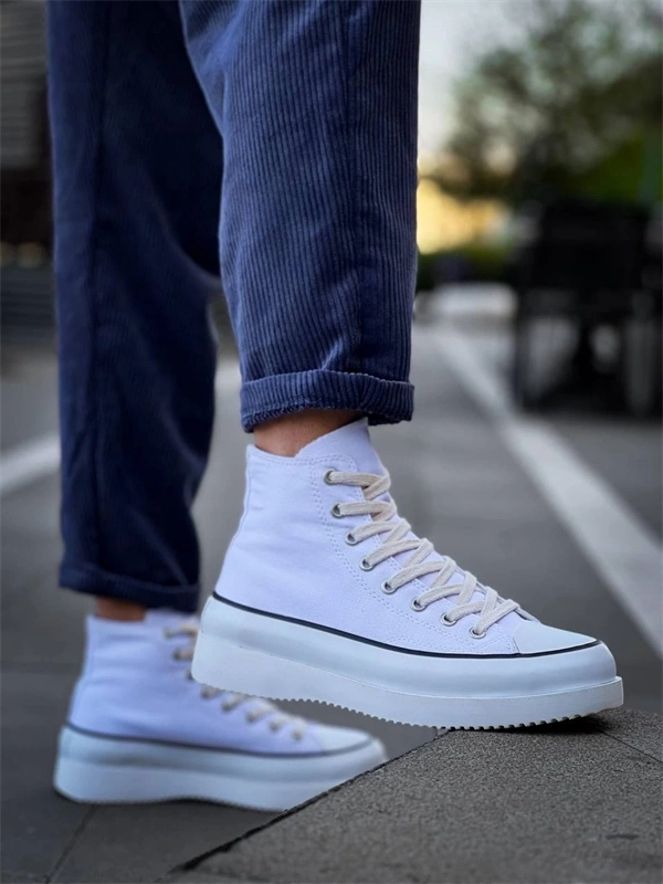 Kb-Cx-3 Kuback Uzun Beyaz Keten Beyaz Yüksek Taban Spor Ayakkabı