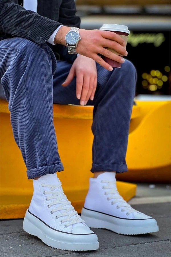 Kb-Cx-3 Kuback Uzun Beyaz Keten Beyaz Yüksek Taban Spor Ayakkabı