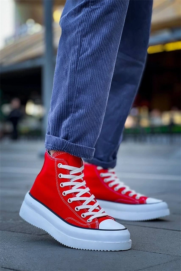 Kb-Cx-3 Kuback Uzun Kırmızı Keten Beyaz Yüksek Taban Spor Ayakkabı