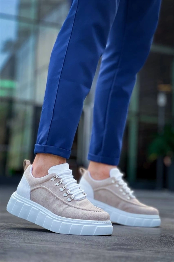 KB-X10 Kuback Bej Süet Beyaz Yüksek Taban Günlük Spor Ayakkabı