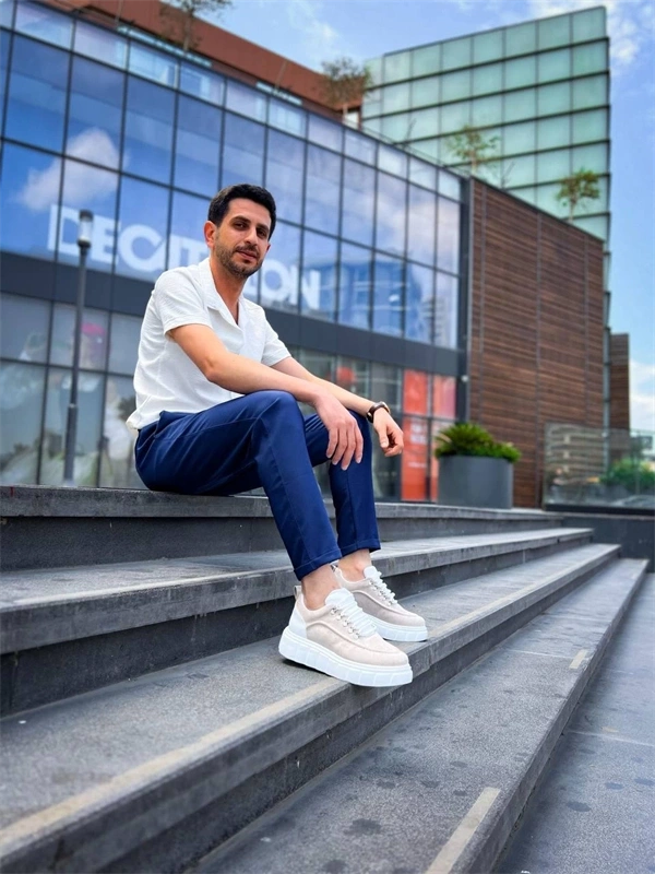 KB-X10 Kuback Bej Süet Beyaz Yüksek Taban Günlük Spor Ayakkabı