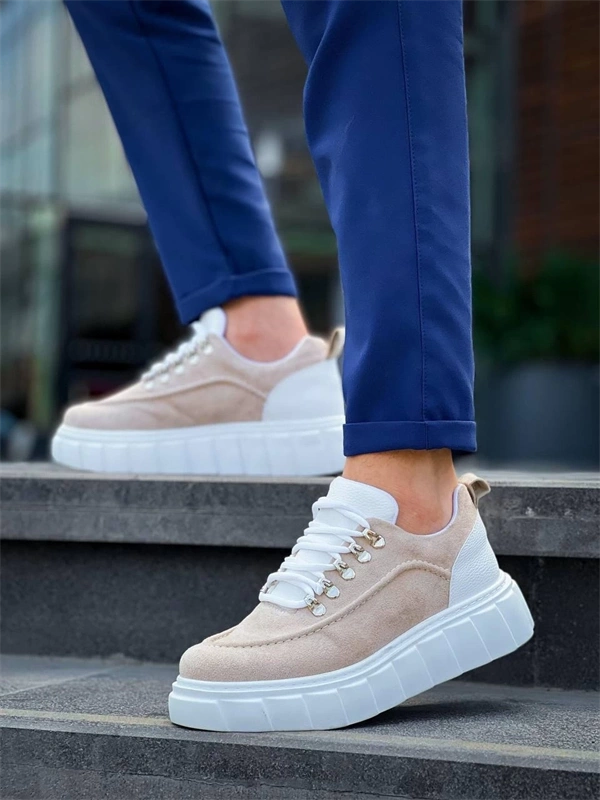 KB-X10 Kuback Bej Süet Beyaz Yüksek Taban Günlük Spor Ayakkabı