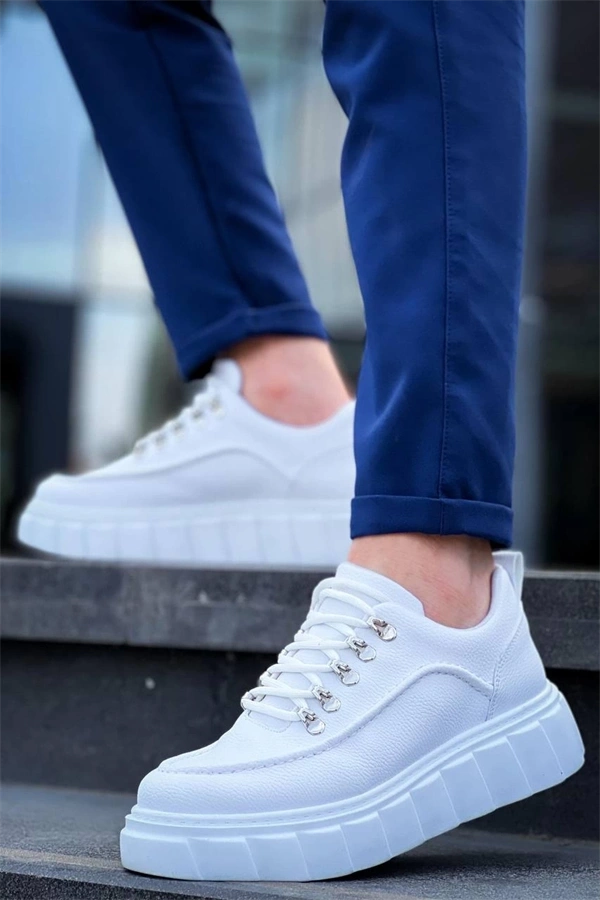 KB-X10 Kuback Beyaz Cilt  Beyaz Yüksek Taban Günlük Spor Ayakkabı