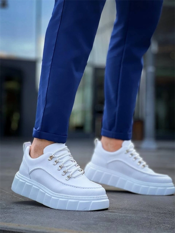 KB-X10 Kuback Beyaz Cilt  Beyaz Yüksek Taban Günlük Spor Ayakkabı