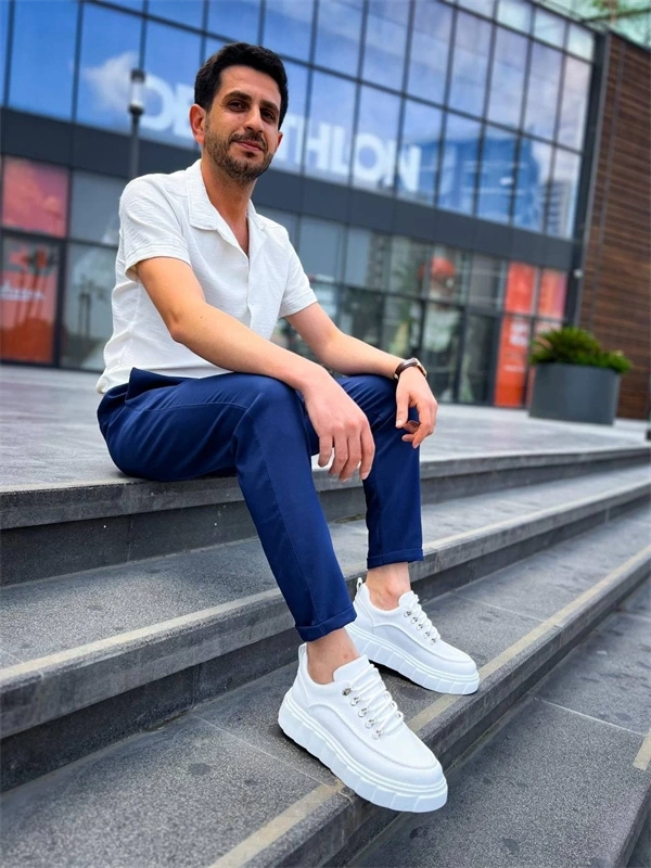 KB-X10 Kuback Beyaz Cilt  Beyaz Yüksek Taban Günlük Spor Ayakkabı