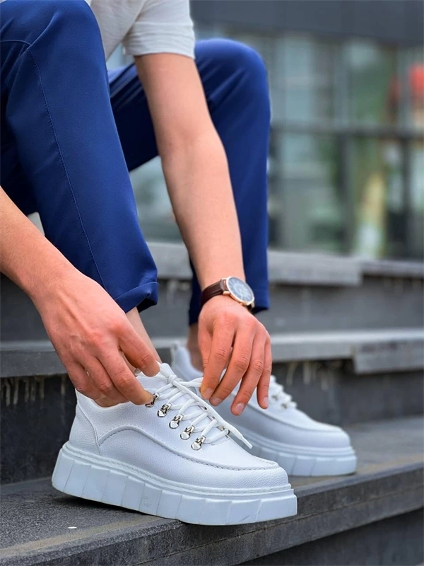 KB-X10 Kuback Beyaz Cilt  Beyaz Yüksek Taban Günlük Spor Ayakkabı