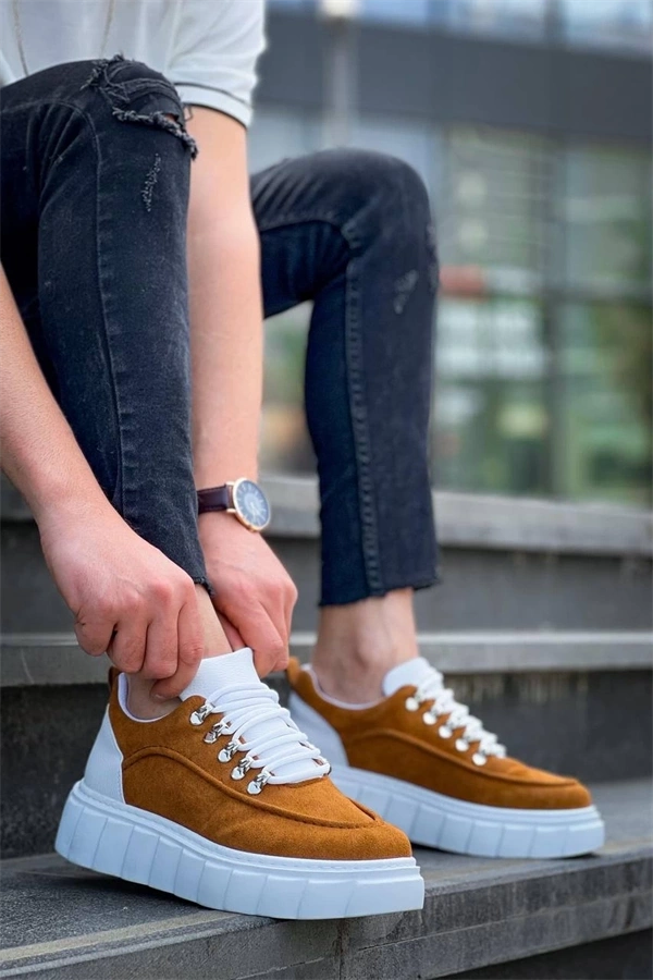 KB-X10 Kuback Taba Süet Beyaz Yüksek Taban Günlük Spor Ayakkabı