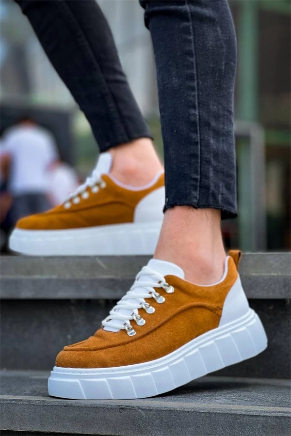 KB-X10 Kuback Taba Süet Beyaz Yüksek Taban Günlük Spor Ayakkabı