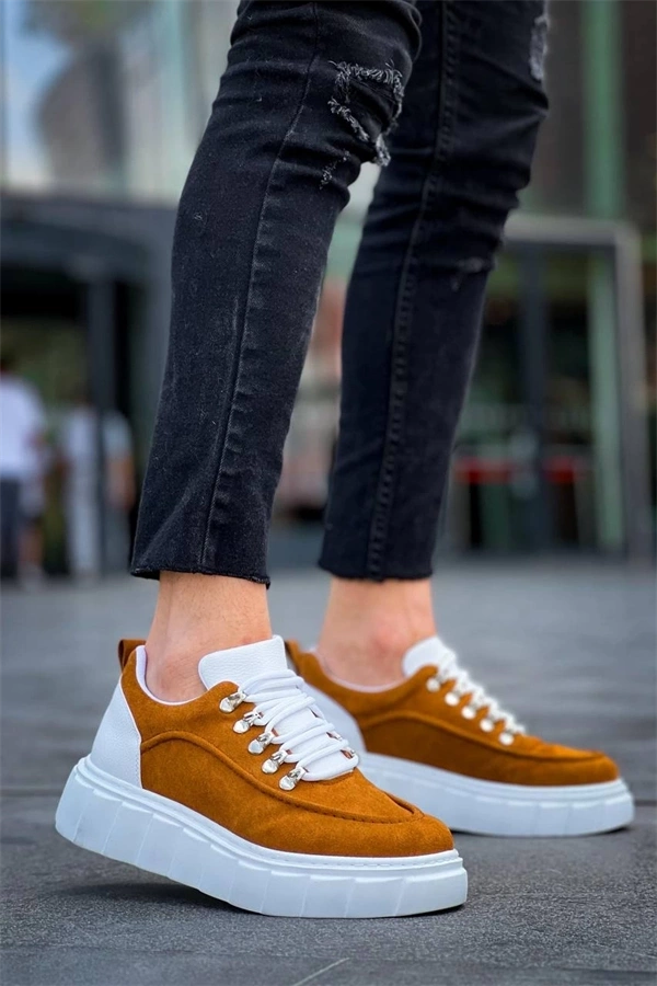 KB-X10 Kuback Taba Süet Beyaz Yüksek Taban Günlük Spor Ayakkabı