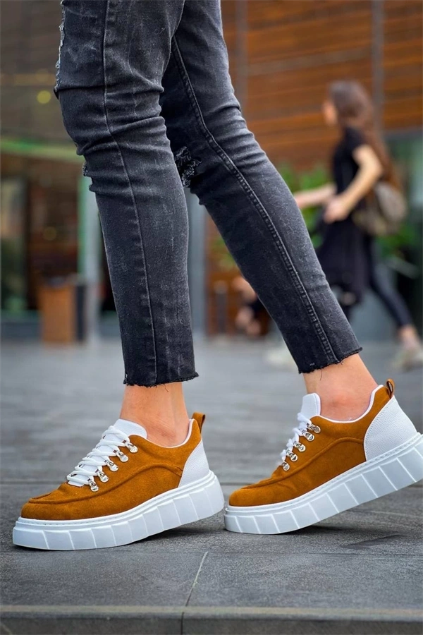 KB-X10 Kuback Taba Süet Beyaz Yüksek Taban Günlük Spor Ayakkabı