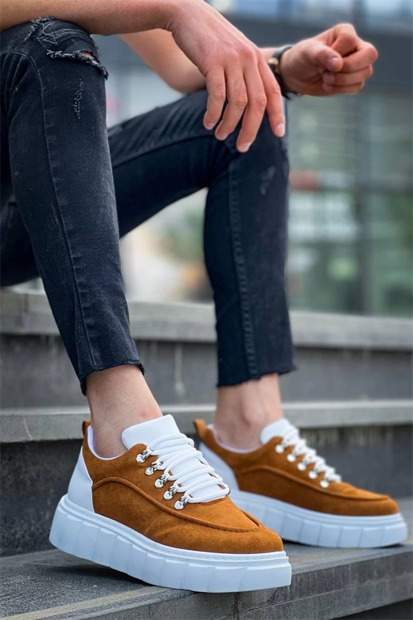 KB-X10 Kuback Taba Süet Beyaz Yüksek Taban Günlük Spor Ayakkabı