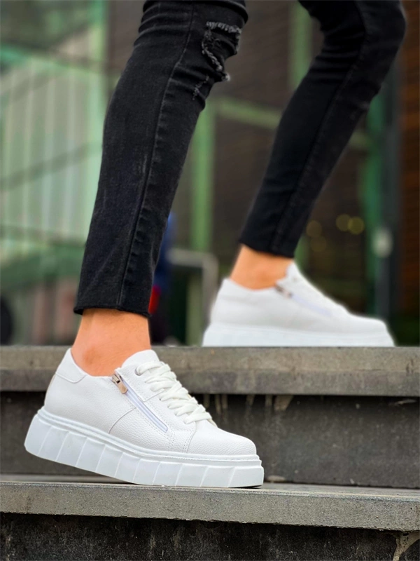 KB-X155 Kuback Beyaz Cilt Detaylı Beyaz Yüksek Taban Günlük Spor Ayakkabı