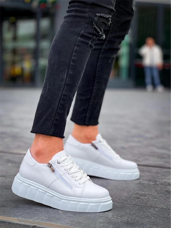 KB-X155 Kuback Beyaz Cilt Detaylı Beyaz Yüksek Taban Günlük Spor Ayakkabı