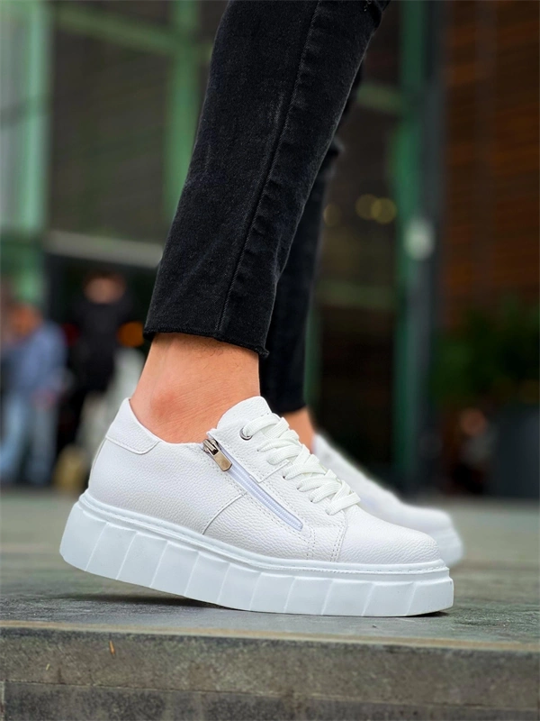 KB-X155 Kuback Beyaz Cilt Detaylı Beyaz Yüksek Taban Günlük Spor Ayakkabı