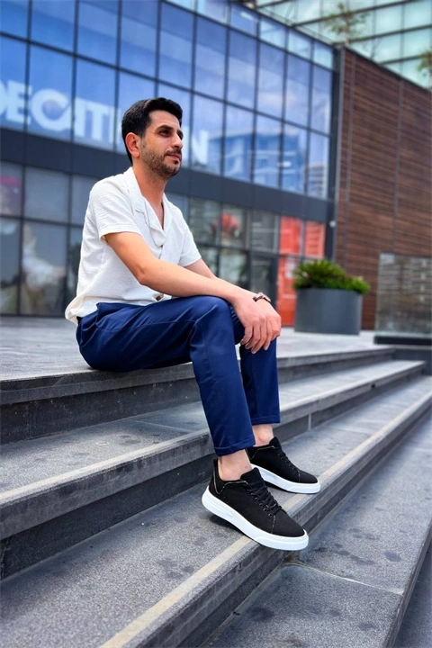 KB-X204 Kuback Siyah Keten Beyaz Yüksek Taban Günlük Erkek Spor Ayakkabı