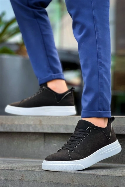 KB-X204 Kuback Siyah Keten Beyaz Yüksek Taban Günlük Erkek Spor Ayakkabı
