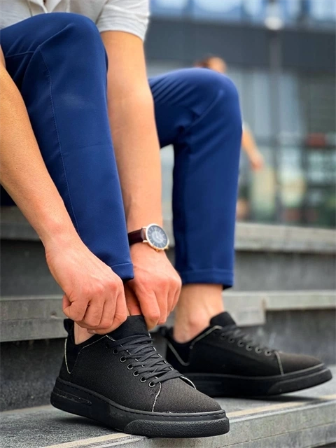 KB-X204 Kuback Siyah Keten Siyah Yüksek Taban Günlük Erkek Spor Ayakkabı