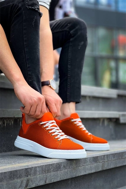 KB-X204 Kuback Turuncu Keten Beyaz Yüksek Taban Günlük Erkek Spor Ayakkabı