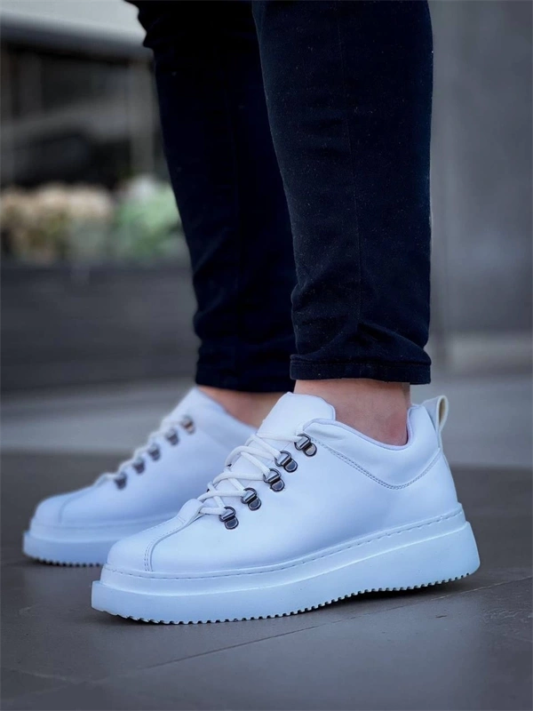 Kb-X4  Kuback Beyaz Cilt Yüksek Taban Bağcıklı Günlük Erkek Ayakkabı