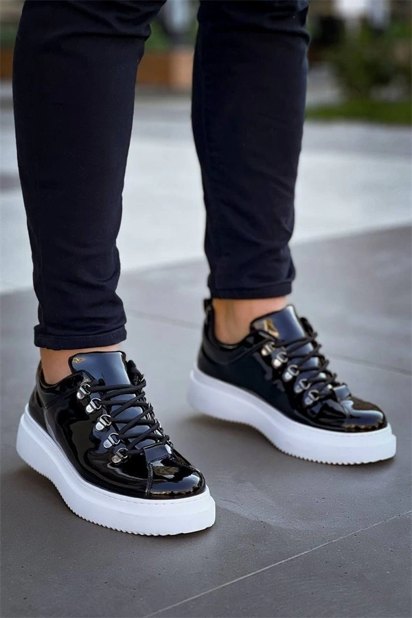 Kb-X4  Kuback Siyah Rugan Yüksek Taban Bağcıklı Günlük Erkek Ayakkabı