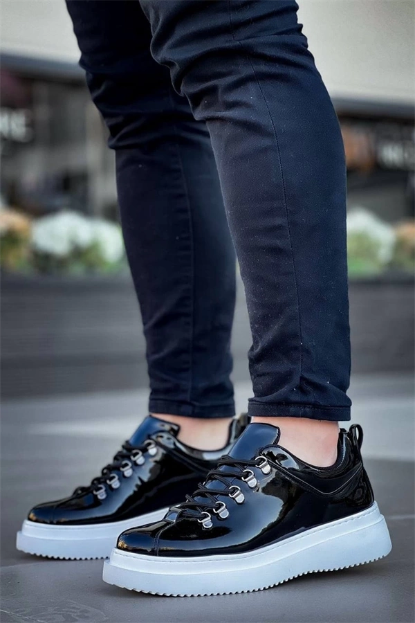 Kb-X4  Kuback Siyah Rugan Yüksek Taban Bağcıklı Günlük Erkek Ayakkabı