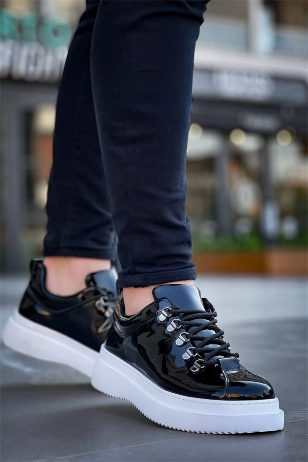 Kb-X4  Kuback Siyah Rugan Yüksek Taban Bağcıklı Günlük Erkek Ayakkabı