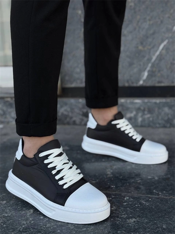 Kb-X46 Kuback Siyah Beyaz Yüksek Beyaz Taban Günlük Spor Ayakkabı