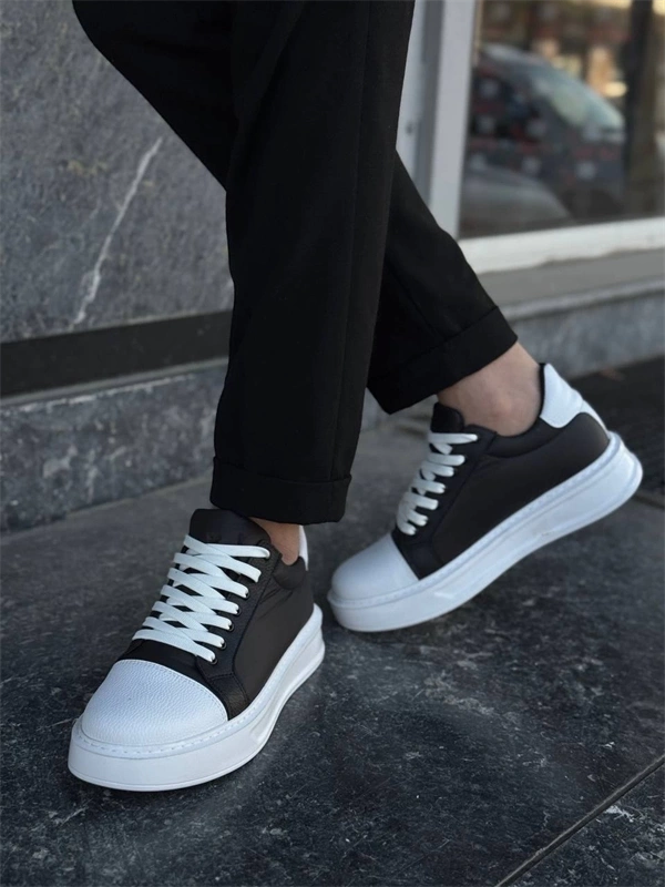 Kb-X46 Kuback Siyah Beyaz Yüksek Beyaz Taban Günlük Spor Ayakkabı