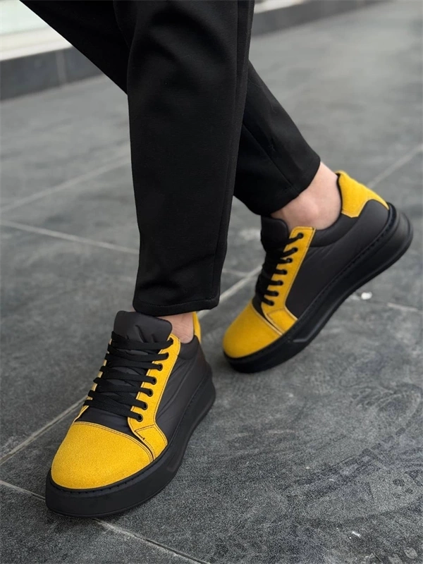 KB-X46 Kuback Siyah Sarı Yüksek Siyah Taban Günlük Spor Ayakkabı