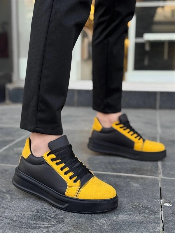 KB-X46 Kuback Siyah Sarı Yüksek Siyah Taban Günlük Spor Ayakkabı