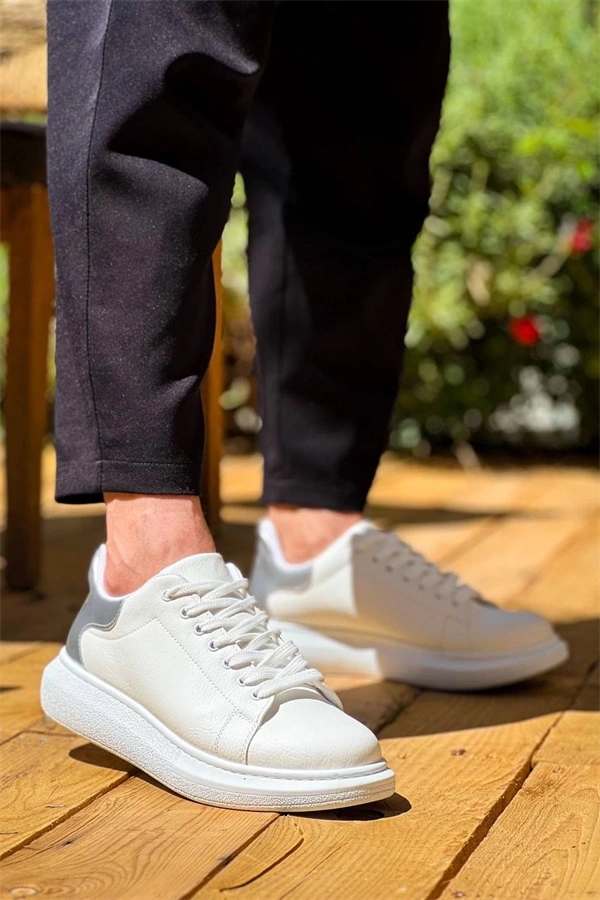 Kb-X500  Kuback Beyaz Gümüş Yüksek Taban Bağcıklı Günlük Erkek Ayakkabı